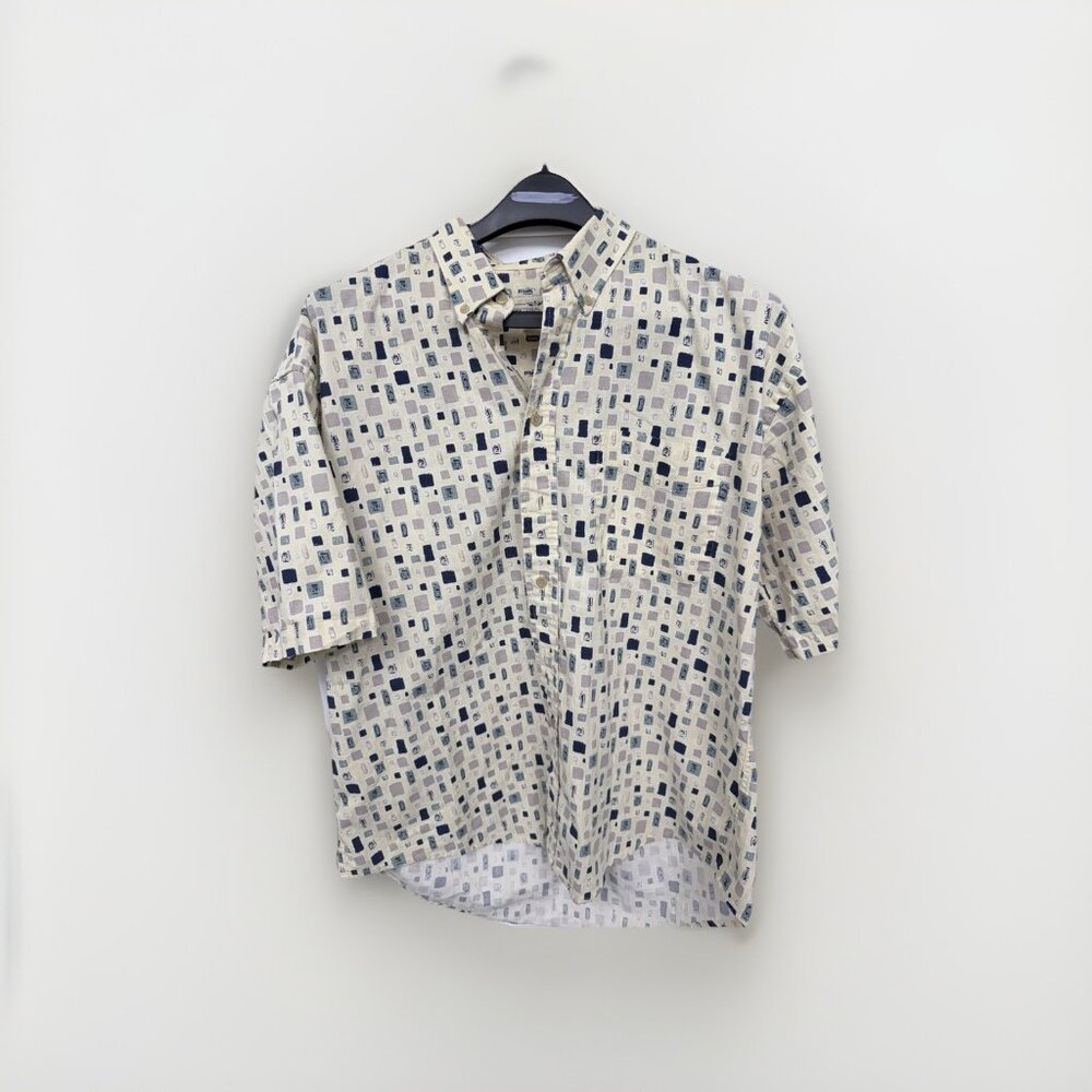 Men’s Size L Vintage Short Sleeve Button Down Geometric Pattern